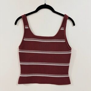 Babaton Sculpt Knit Squareneck Tank, Maroon and White Stripes, Size Large